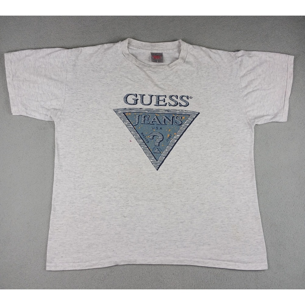 Guess Jeans T-Shirt Mens Large Oneita Power-T Graphic Logo Grey Heather 90s USA